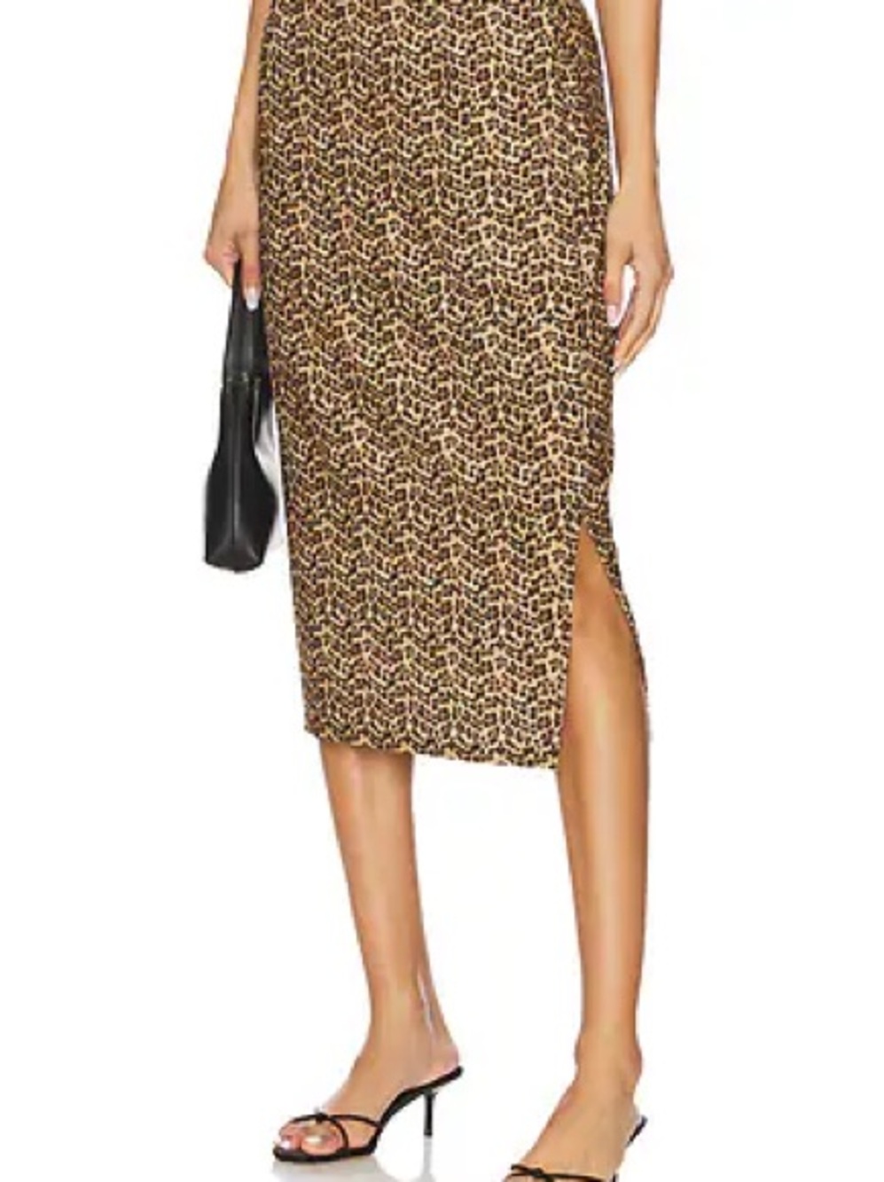 Miaou Leopard-Print Midi Pencil Skirt in Brown with Side Slit
